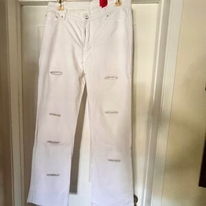 Very Vera Size 8 White Denim Flared/Bootcut Pants Rhinestones Slits 30X31